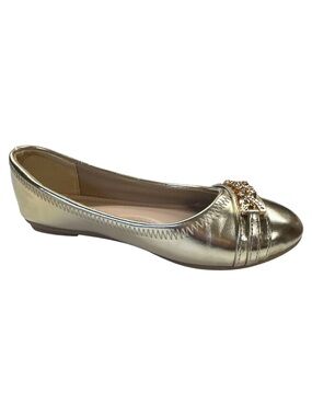 Link Comfort Mika-79K Gold Embellished Girls Ballet Style Flat S3 NWOT